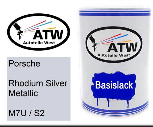 Porsche, Rhodium Silver Metallic, M7U / S2: 500ml Lackdose, von ATW Autoteile West.